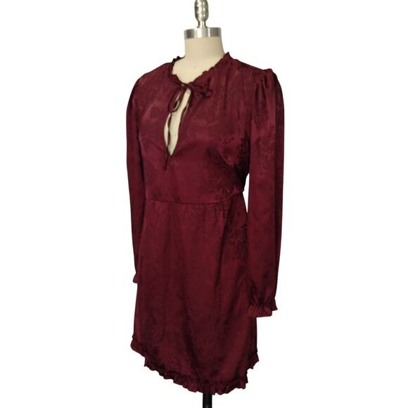 Y2K Speechless Satin Dress Size L Burgundy Damask Whimsygoth Tie Neck Romantic - Picture 4 of 6